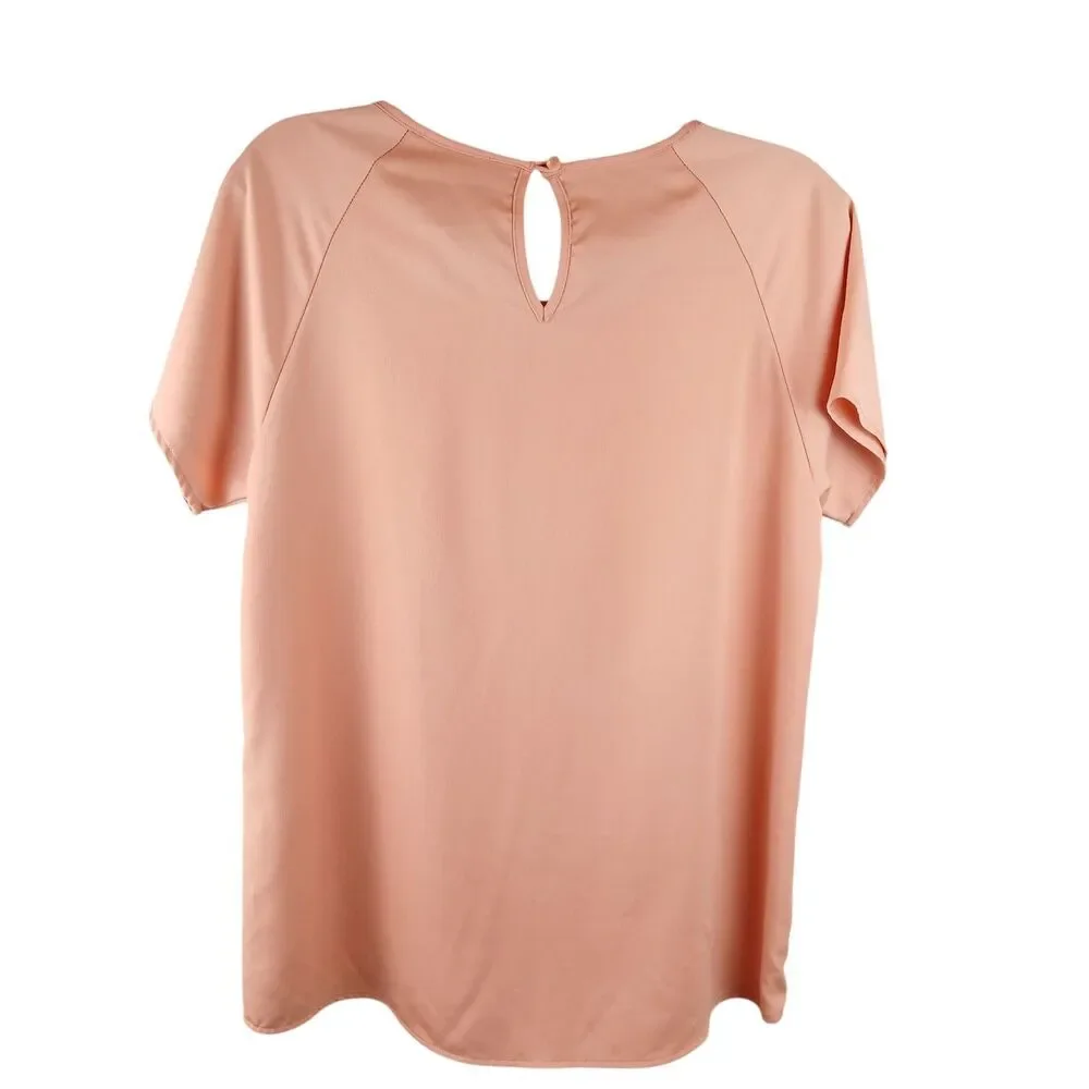 Shilla Womens Play Short Sleeve Round Neck Ruffle Blouse Orange Size XS/S Peach